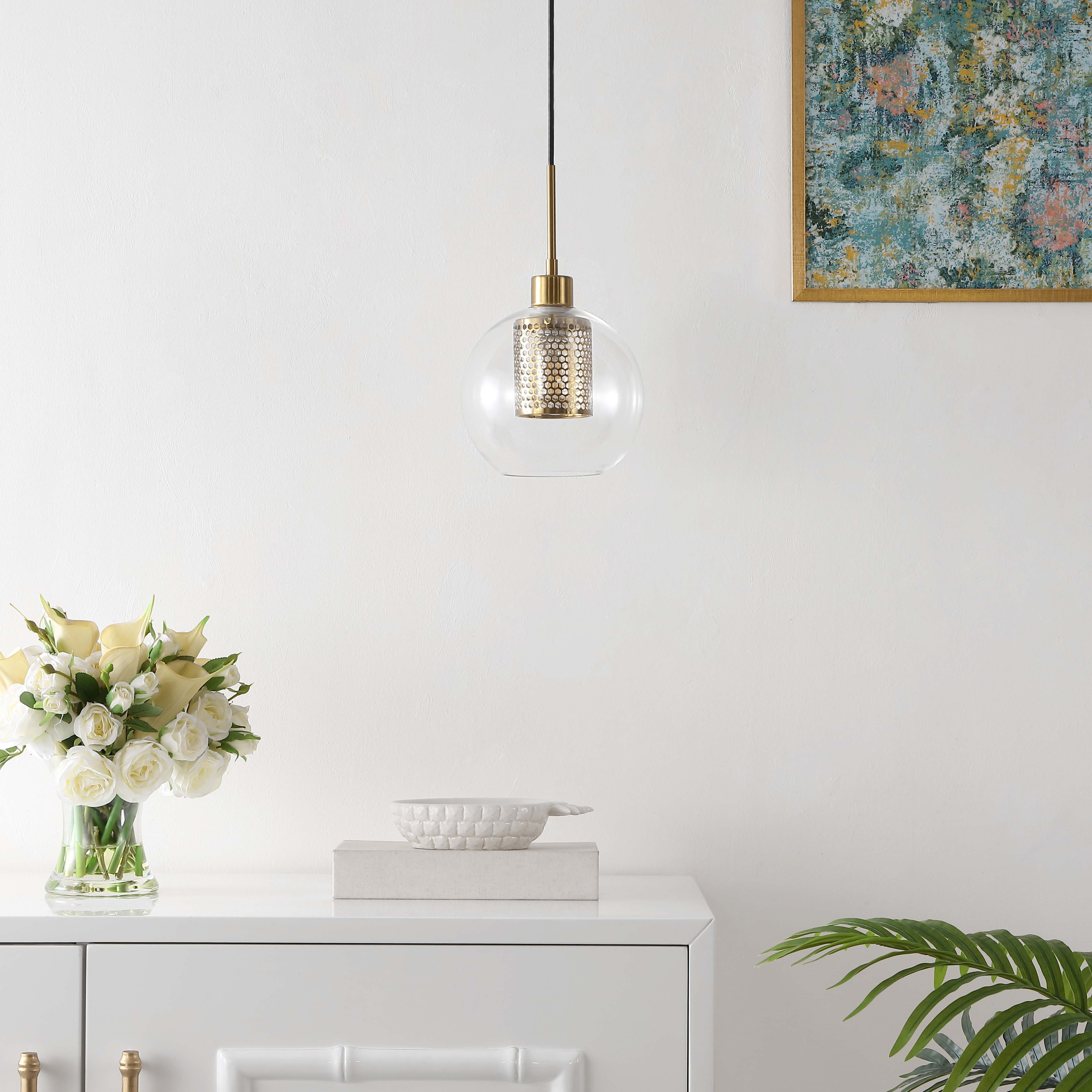 Safavieh Toronto 7.75 Inch Extendable Pendant , PND4146 - Clear / Brass