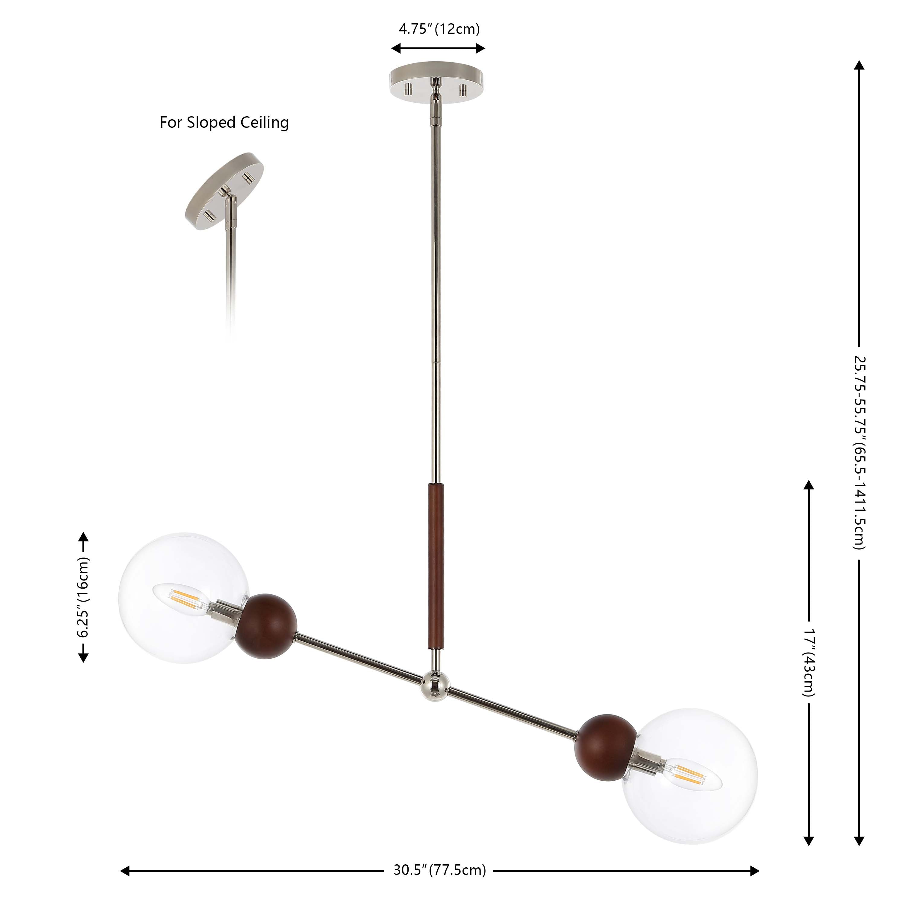 Safavieh Rocky 2 Light Extendable Pendant , PND4183 - Dark Walnut / Nickle