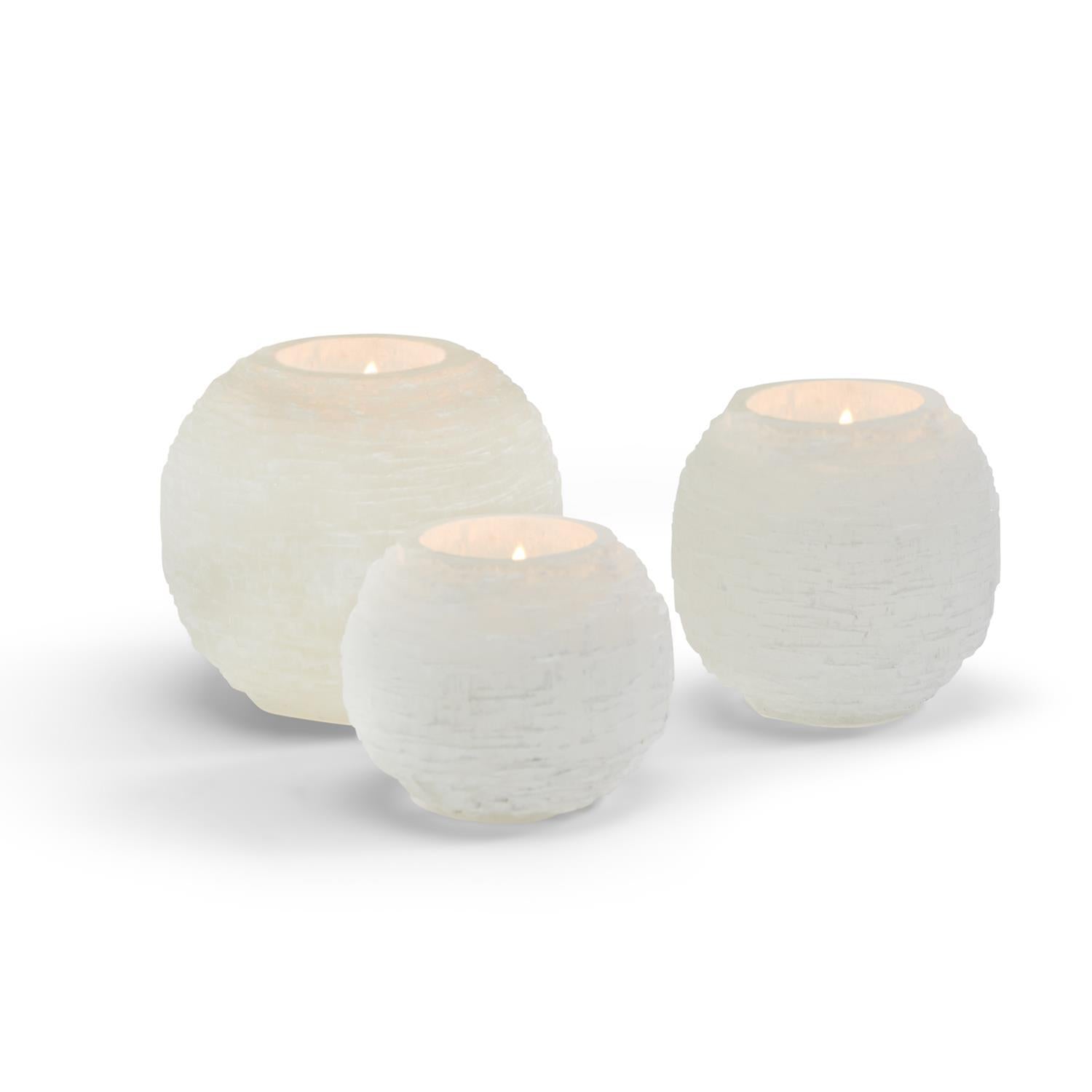 Two's Company Glaciers S/3 Selenite Crystal Sphere Candle Holder