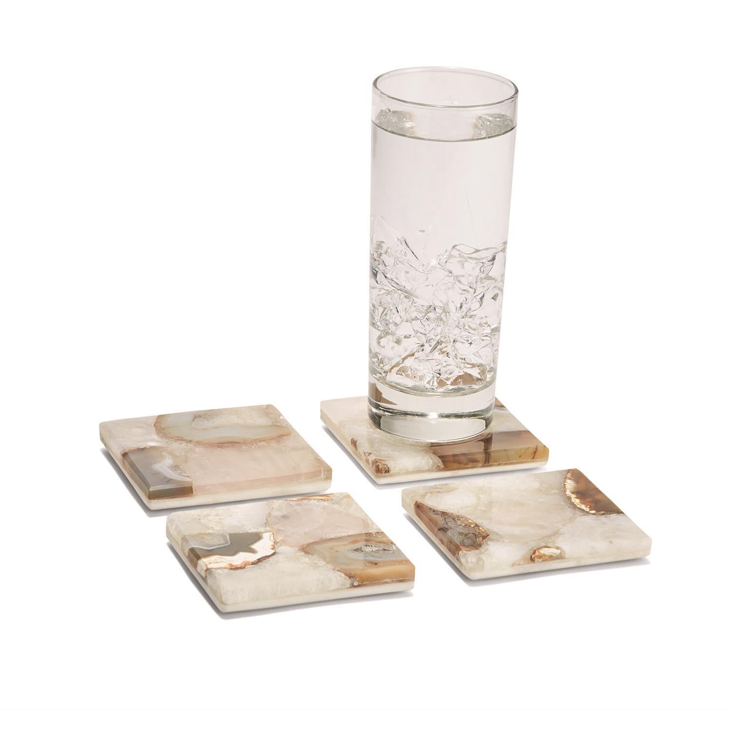Two's Company S/4 Agate Coasters with Marble Base