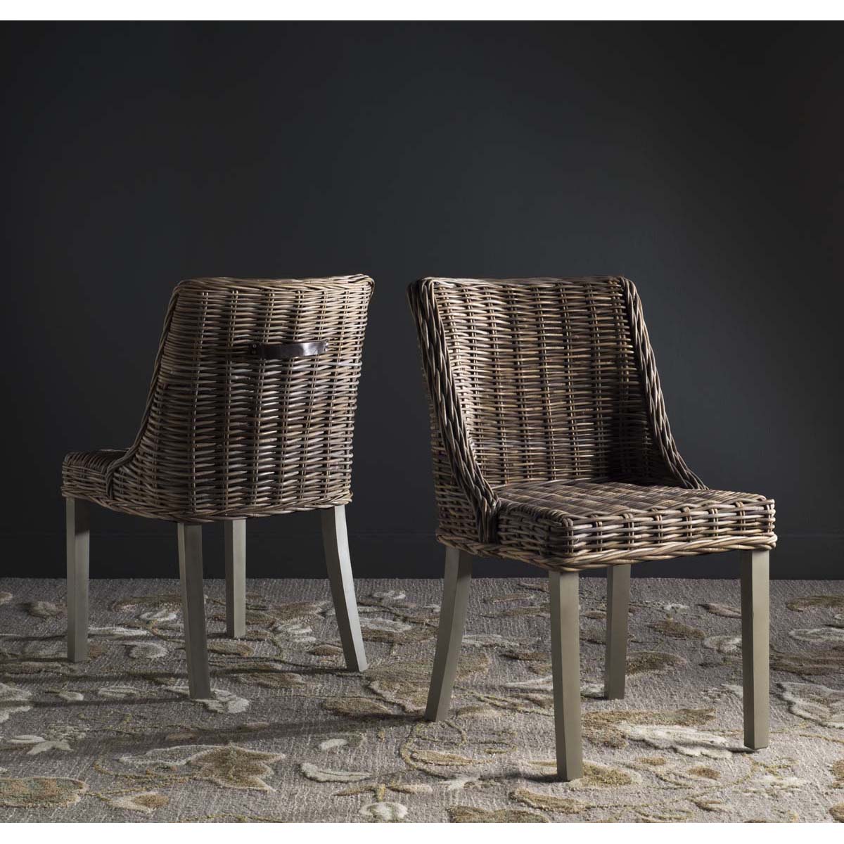 Safavieh Caprice 18''H Wicker Dining Chair With Leather Handle, SEA7005 - Grey (Set of 2)