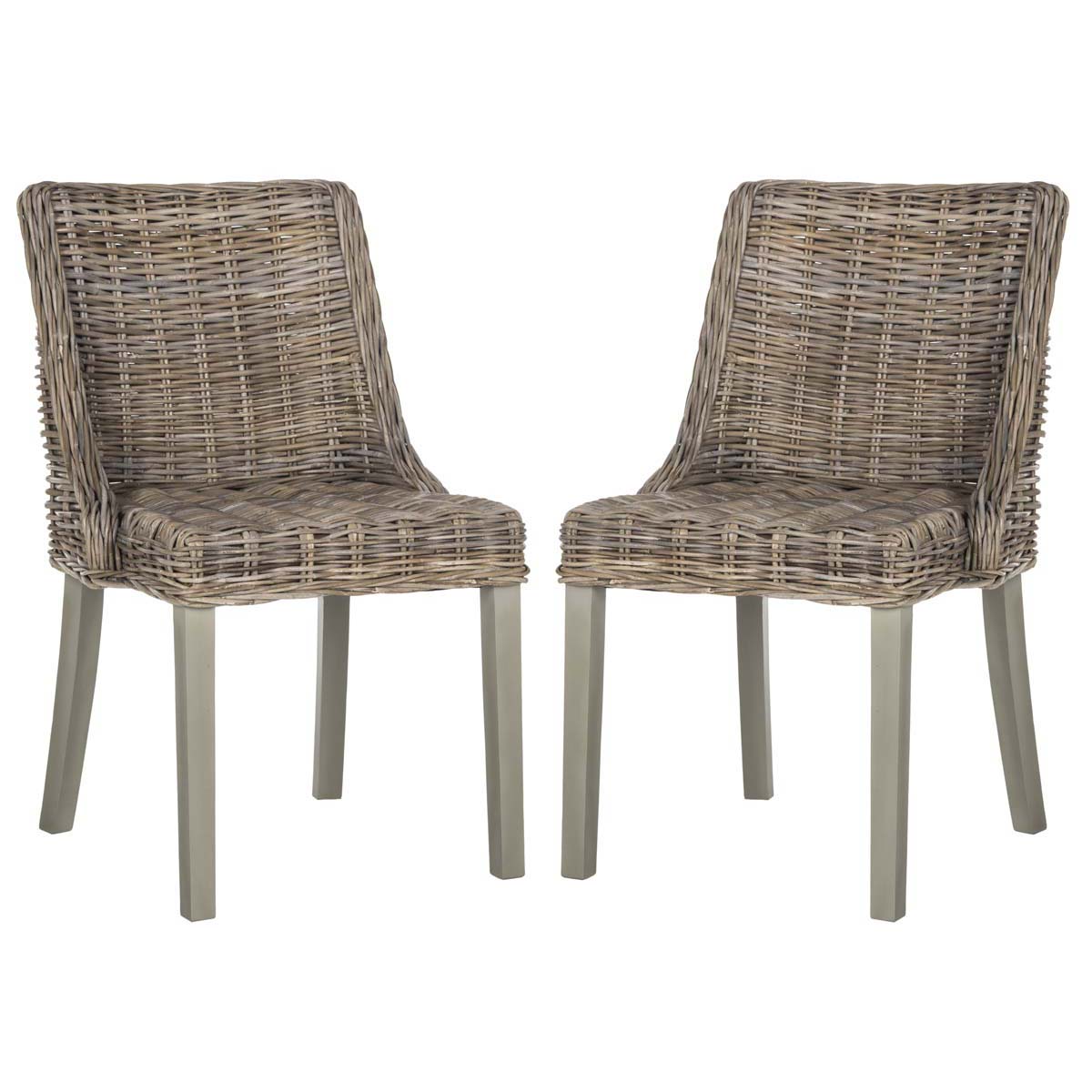 Safavieh Caprice 18''H Wicker Dining Chair With Leather Handle, SEA7005 - Grey (Set of 2)