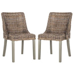 Safavieh Caprice 18''H Wicker Dining Chair With Leather Handle, SEA7005 - Grey (Set of 2)