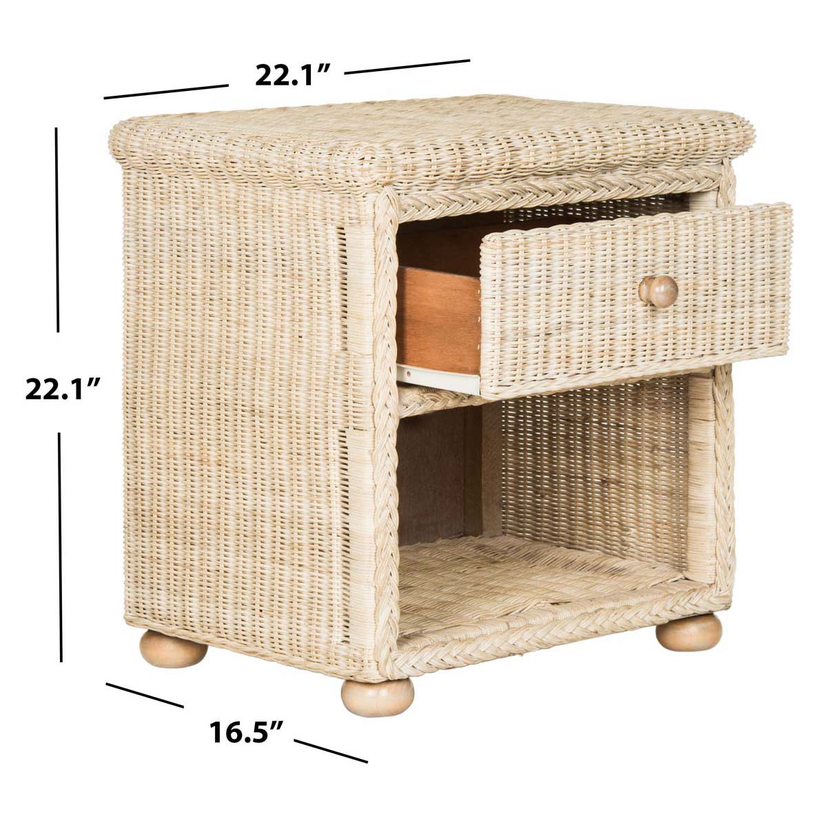 Safavieh Adira Natural White Wash Wicker Nightstand With Drawer And 8H Storage , SEA8002 - White Washed