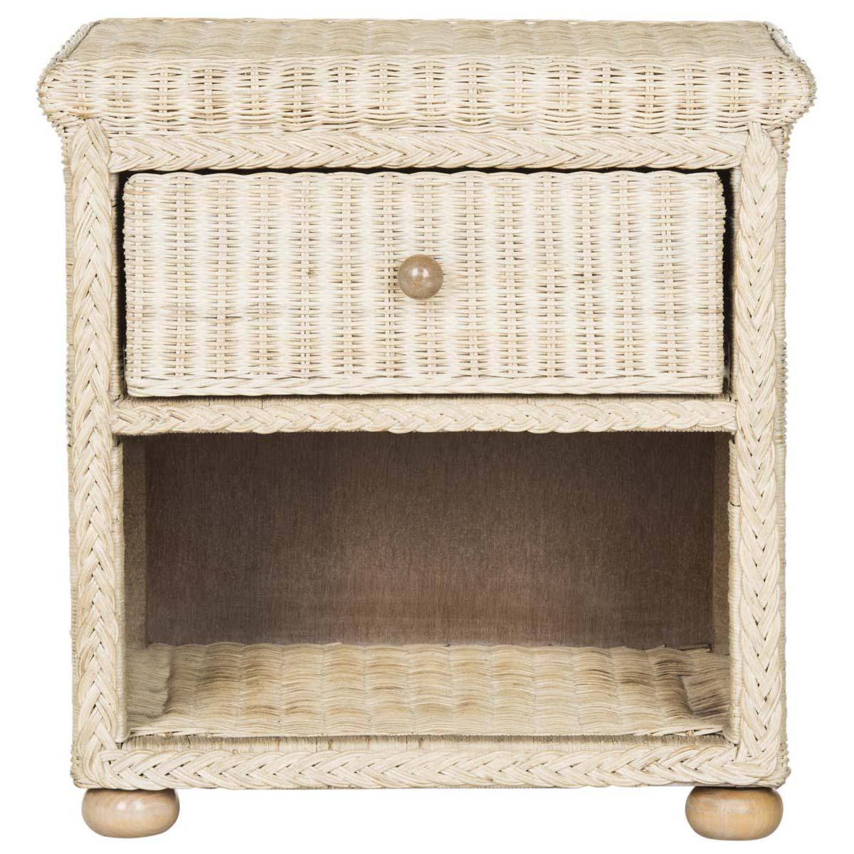 Safavieh Adira Natural White Wash Wicker Nightstand With Drawer And 8H Storage , SEA8002 - White Washed