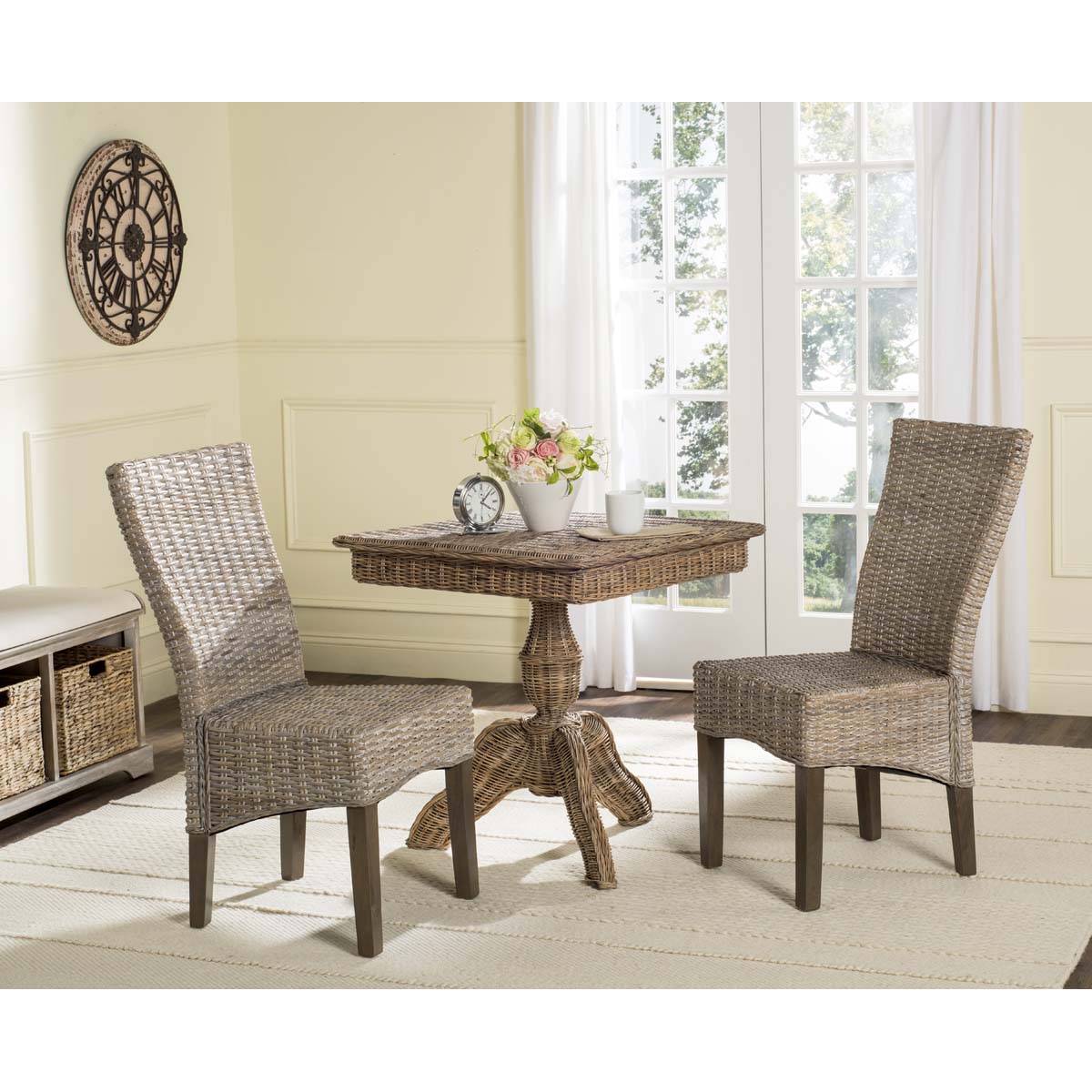 Safavieh Ozias 19''H Wicker Dining Chair, SEA8014 - White Washed (Set of 2)