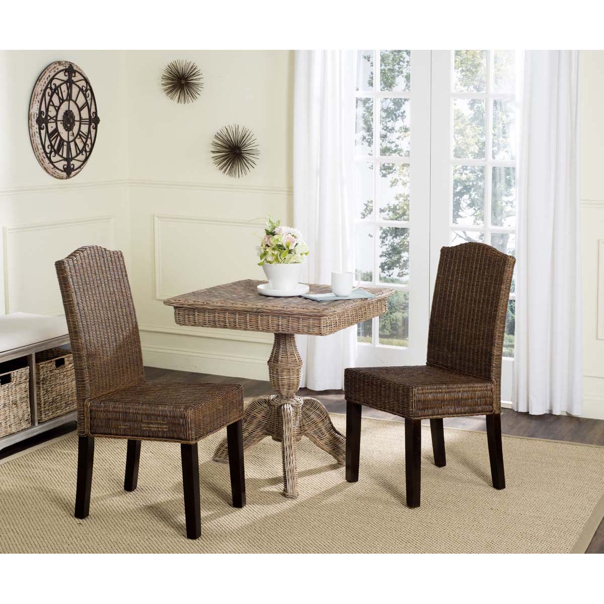 Safavieh Odette 19''H Wicker Dining Chair, SEA8015 - Brown/Multi (Set of 2)