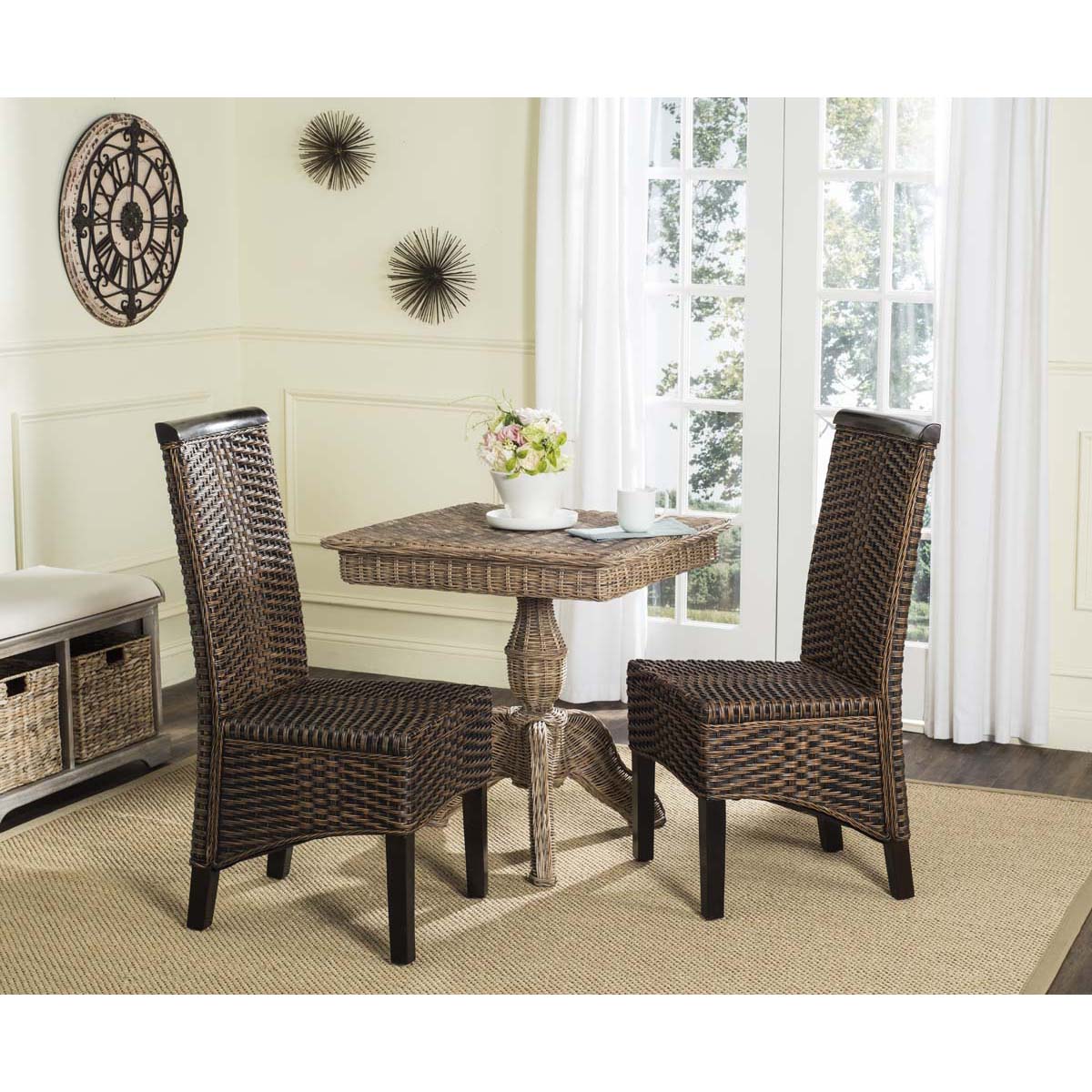 Safavieh Ilya 18''H Wicker Dining Chair, SEA8017 - Brown/Multi (Set of 2)