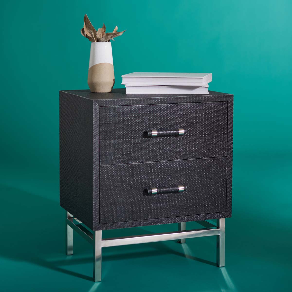 Safavieh Couture Ranger Faux Shagreen Nightstand - Black / Silver