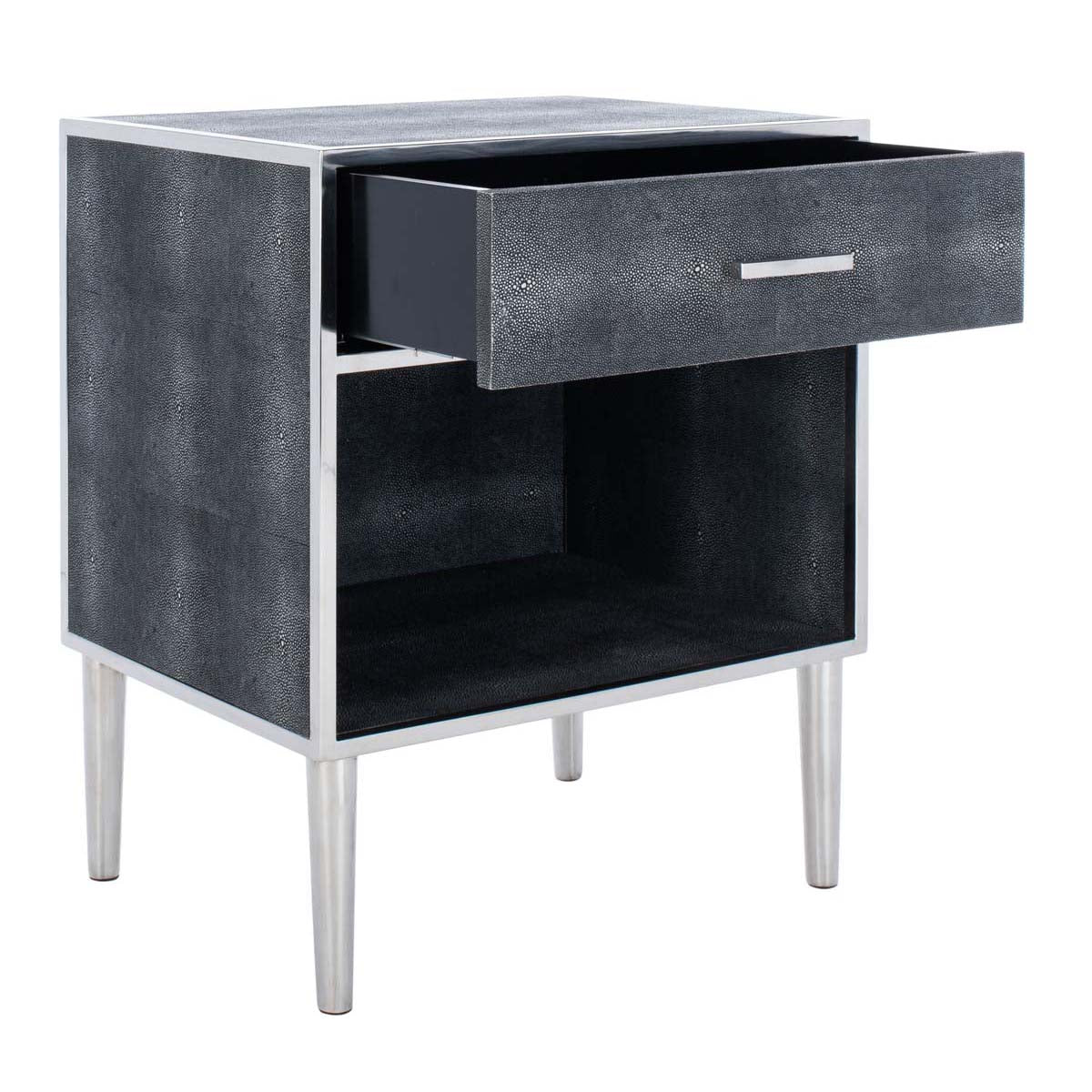 Safavieh Couture Tammy 1 Drawer Faux Shagreen Nightstand - Black / Silver