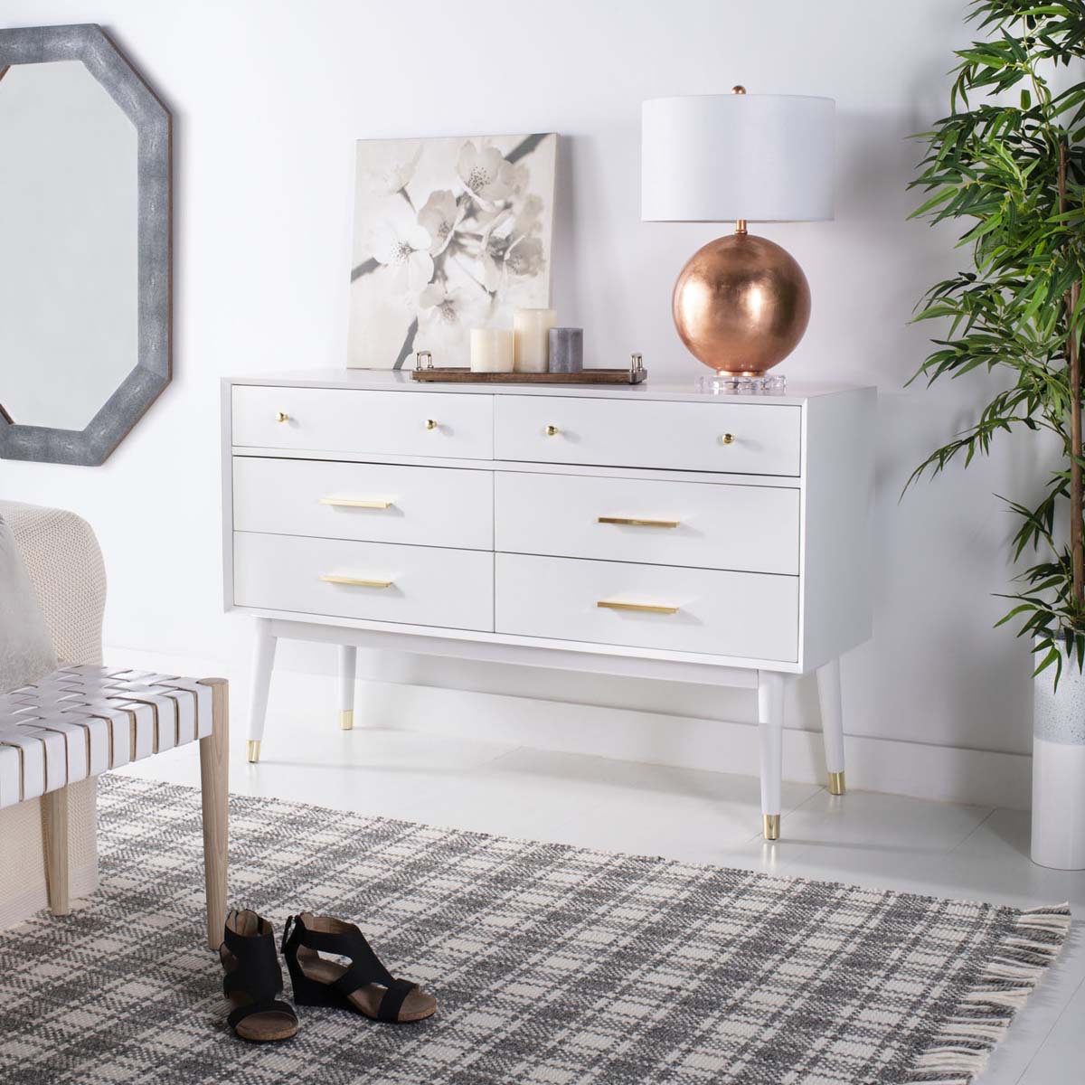 Safavieh Couture Madden Retro Dresser - White / Brass