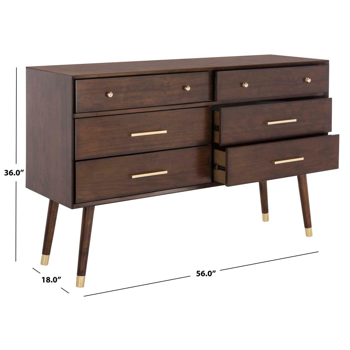 Safavieh Couture Madden Retro Dresser - Walnut / Brass