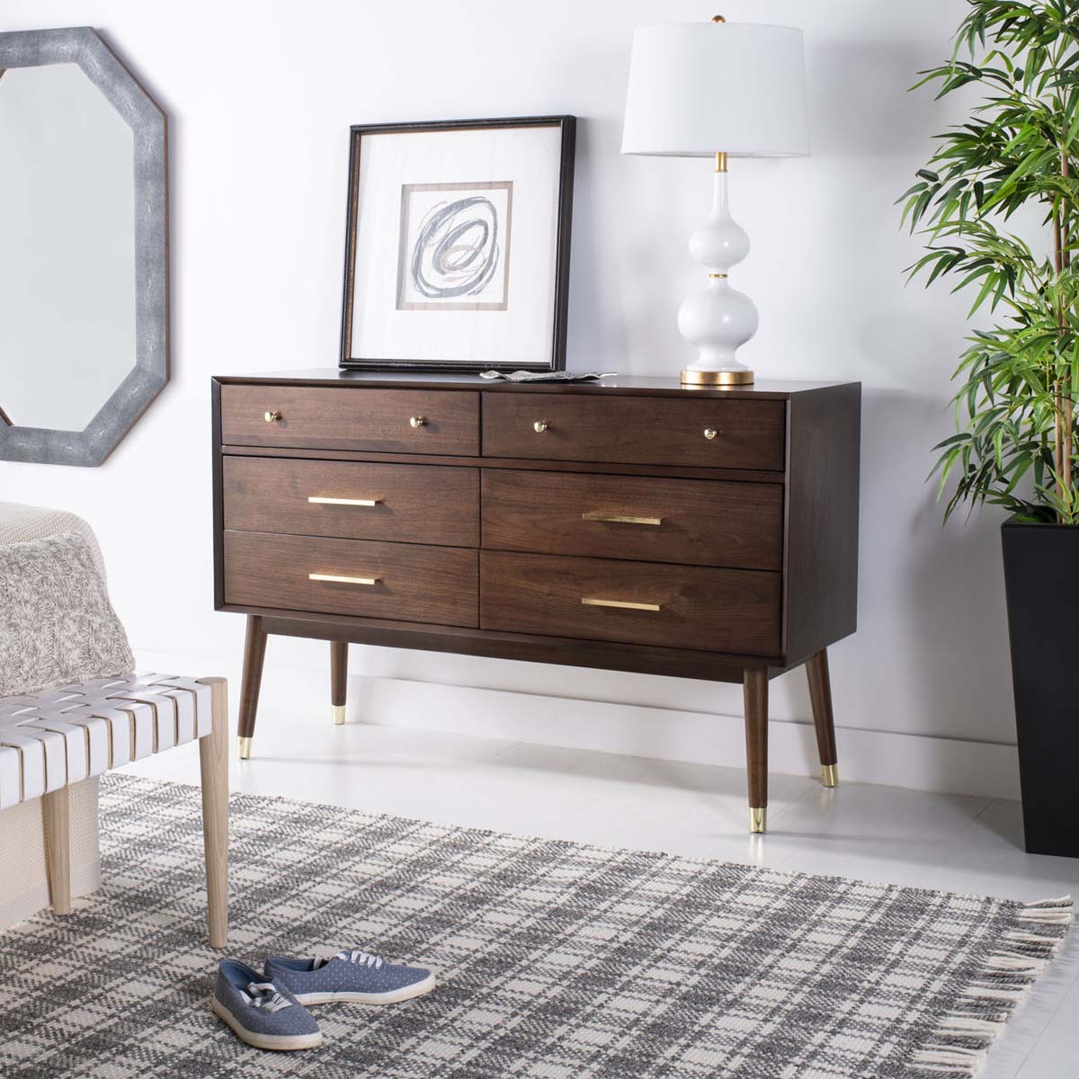 Safavieh Couture Madden Retro Dresser - Walnut / Brass