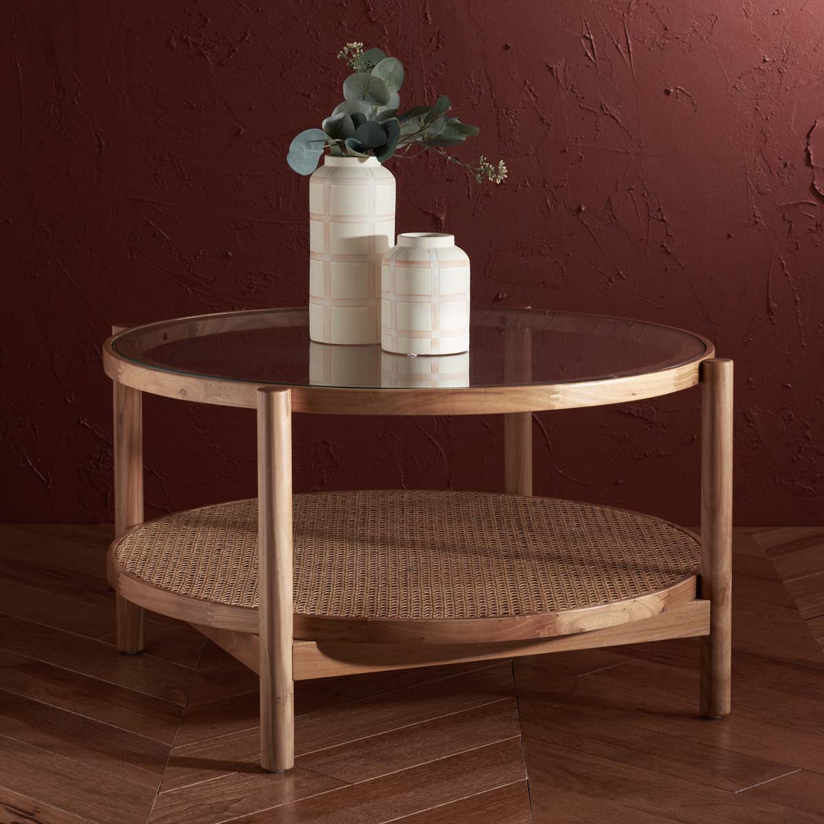 Safavieh Couture Karyna Rattan and Glass Coffee Table - Natural / Clear