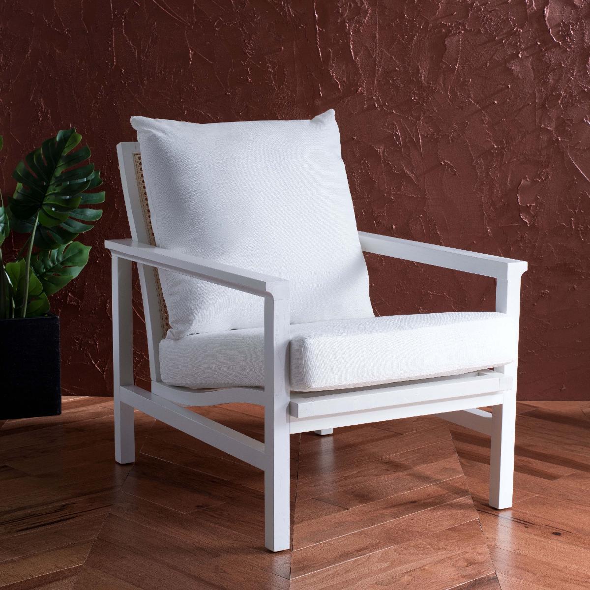 Safavieh Couture Maddison Cane Back Accent Chair - White / Natural