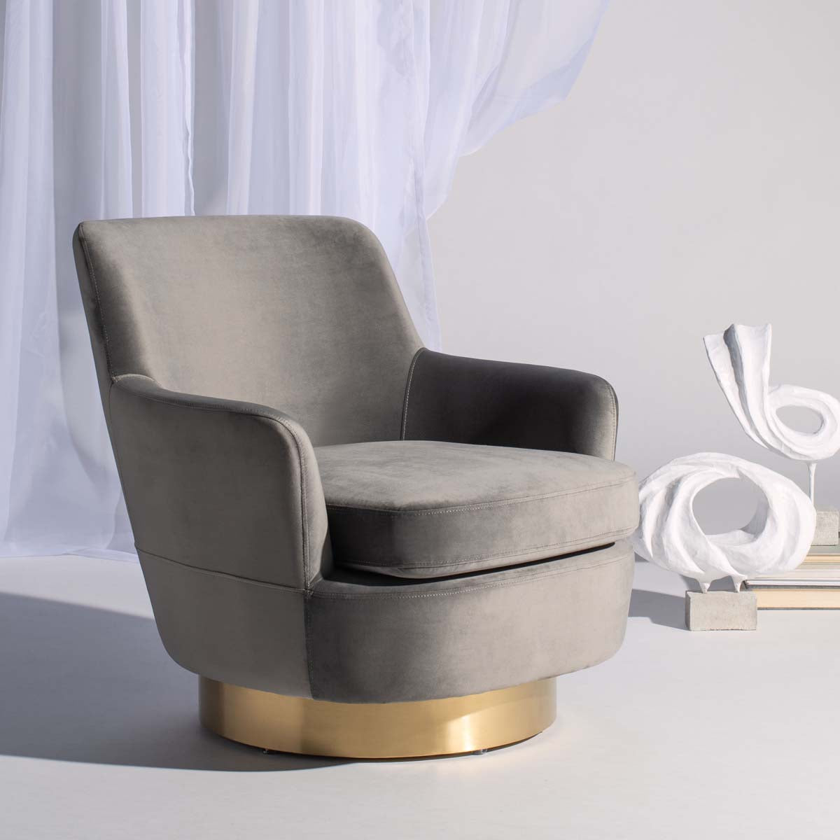 Safavieh Couture Pyrite Velvet Swivel Chair - Dark Grey