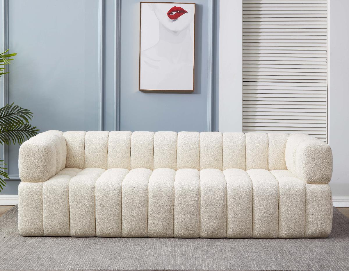 Safavieh Couture Calyna Channel Tufted Boucle Sofa - Cream