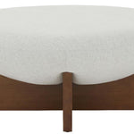 Safavieh Couture Tailor Round Linen Ottoman - Taupe / Brown