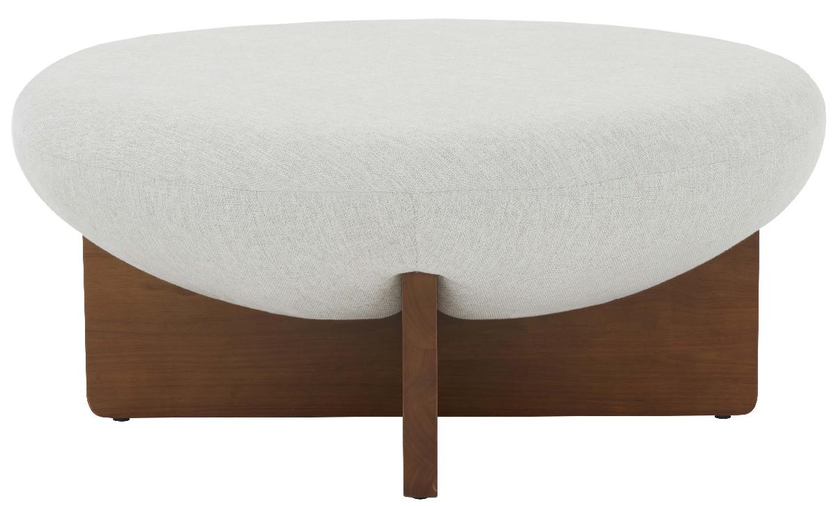 Safavieh Couture Tailor Round Linen Ottoman - Taupe / Brown