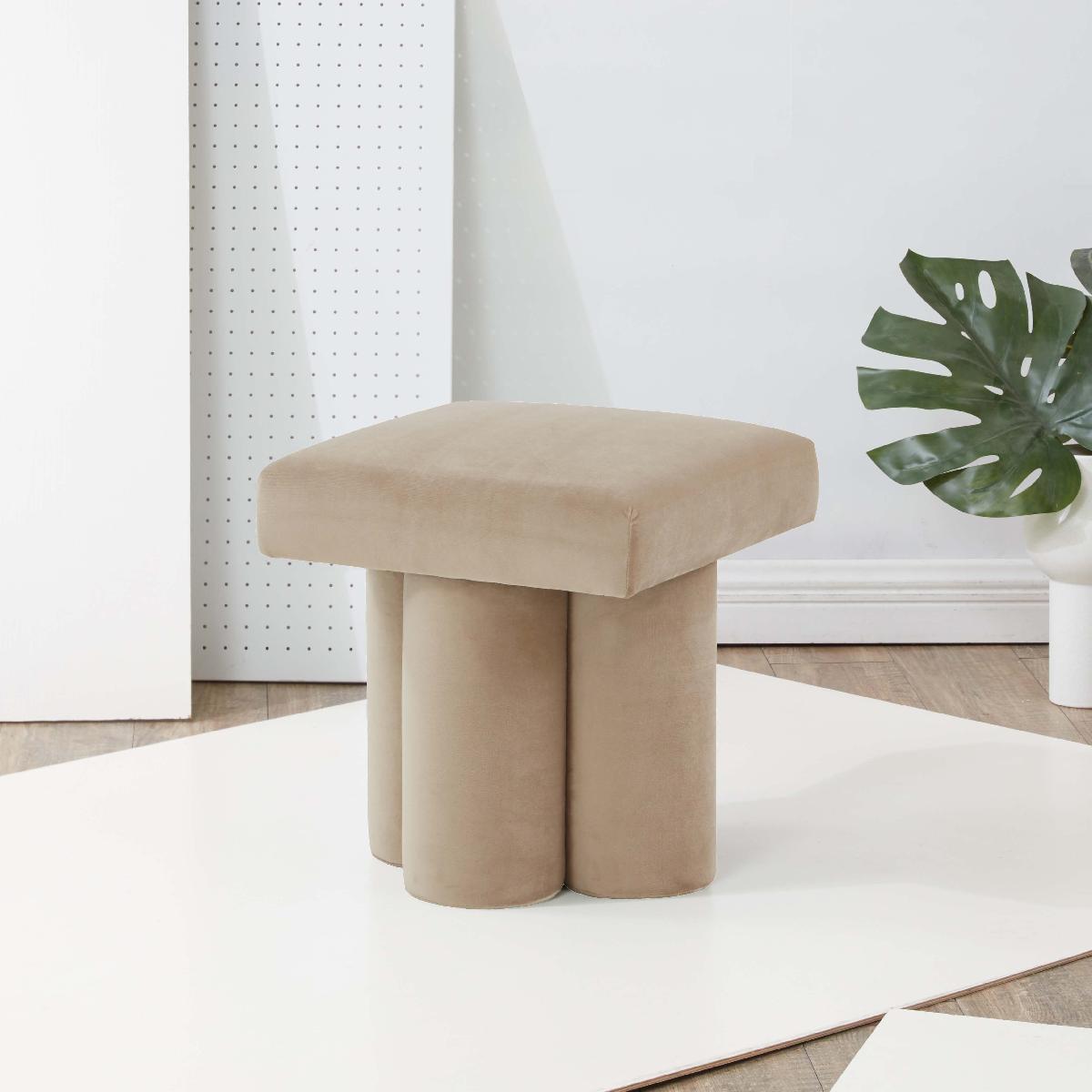 Safavieh Couture Deangelo Velvet Ottoman - Light Brown
