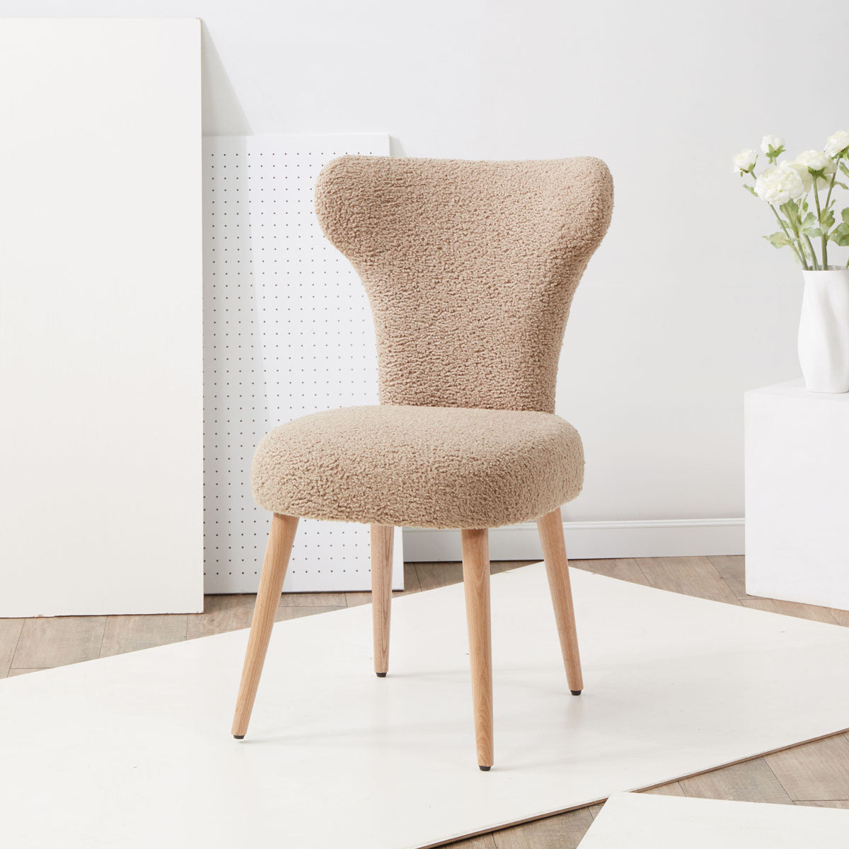 Safavieh Couture Brandietta Faux Shearling Dining Chair - Light Brown / Walnut