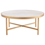 Safavieh Couture Caralyn Round Marble Coffee Table - White / Brass