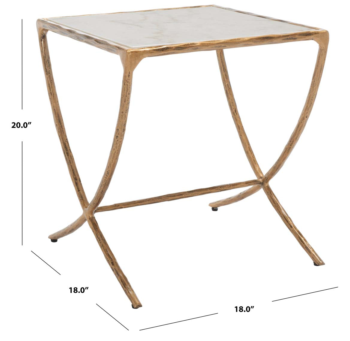 Safavieh Couture Debbie Square Metal Accent Table - Brass / White