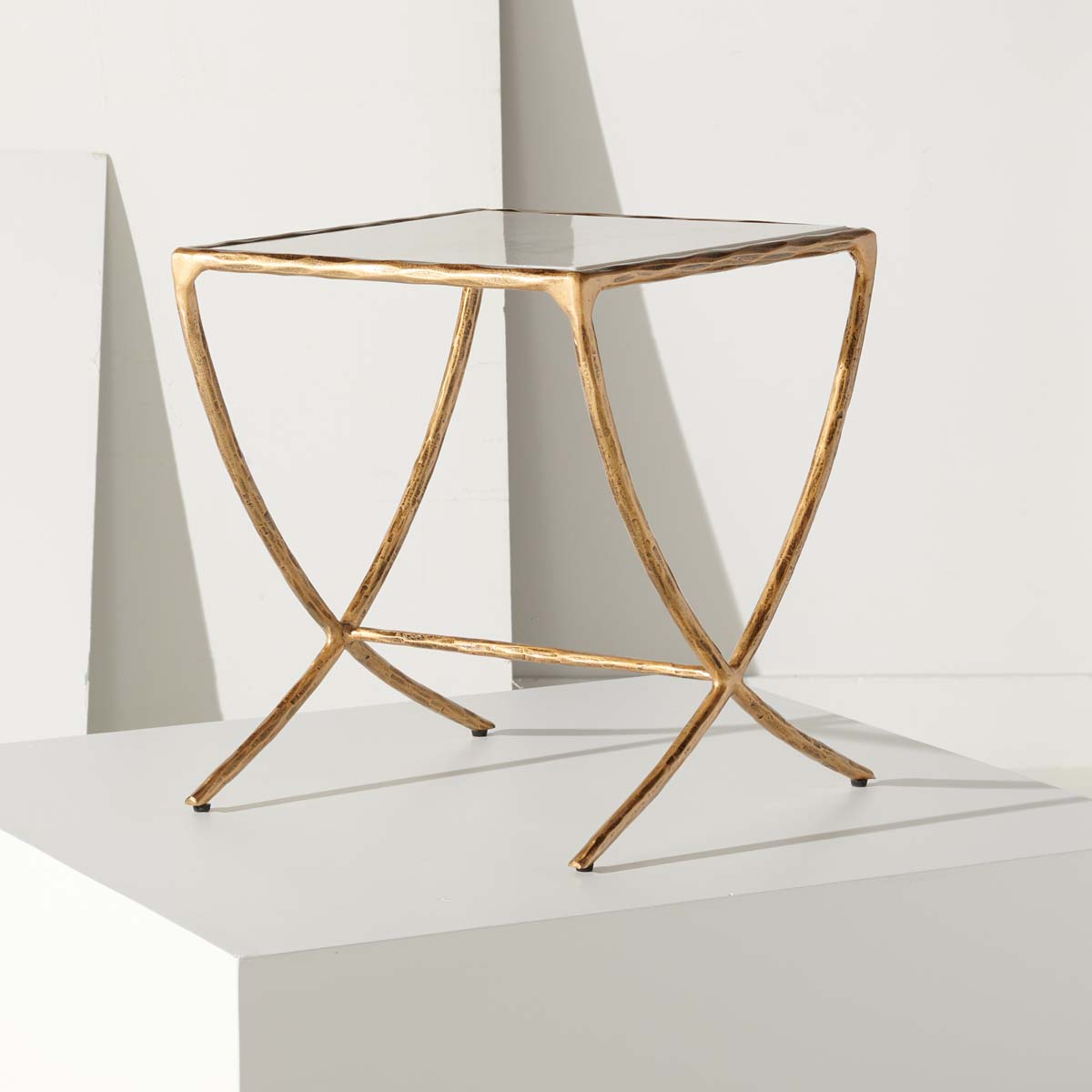 Safavieh Couture Debbie Square Metal Accent Table - Brass / White