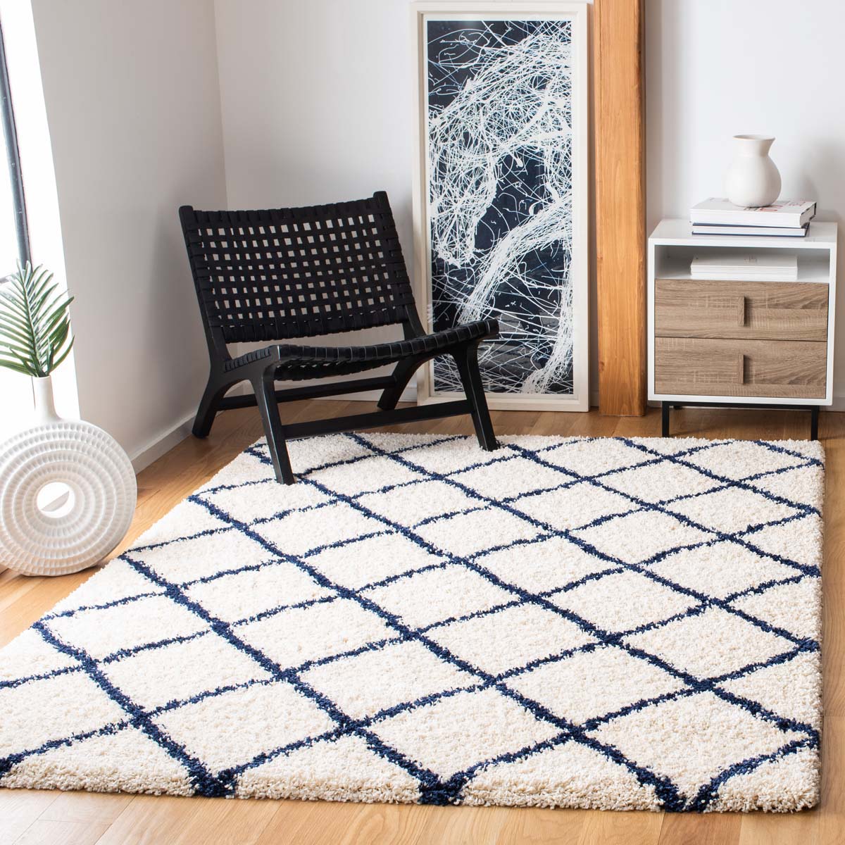 Safavieh Hudson Shag 222 Rug, SGH222 - Ivory / Navy