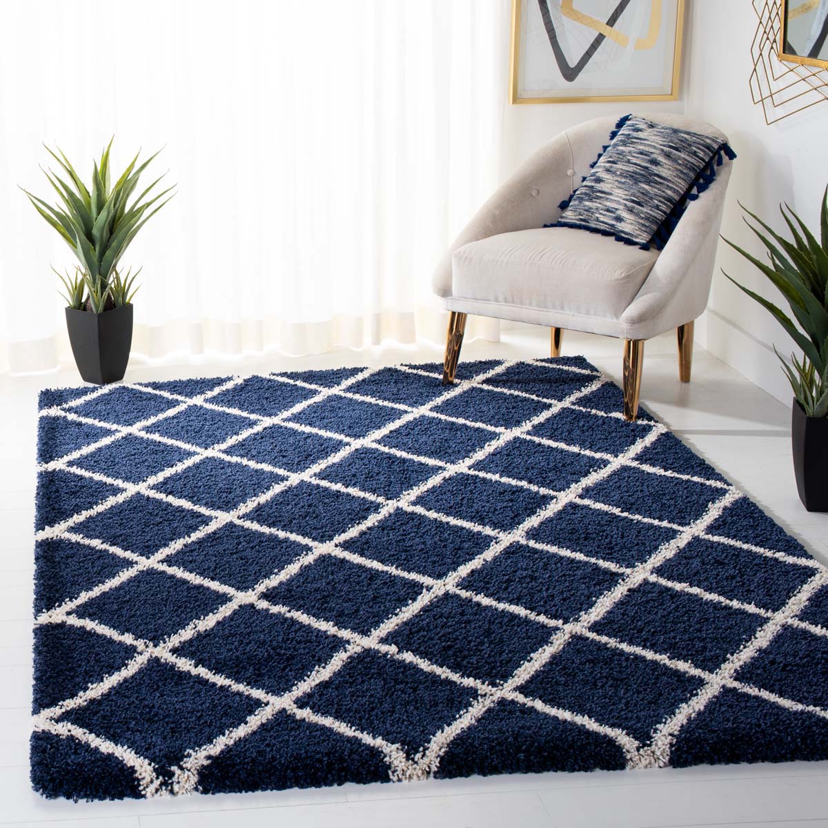 Safavieh Hudson Shag 222 Rug, SGH222 - Navy / Ivory