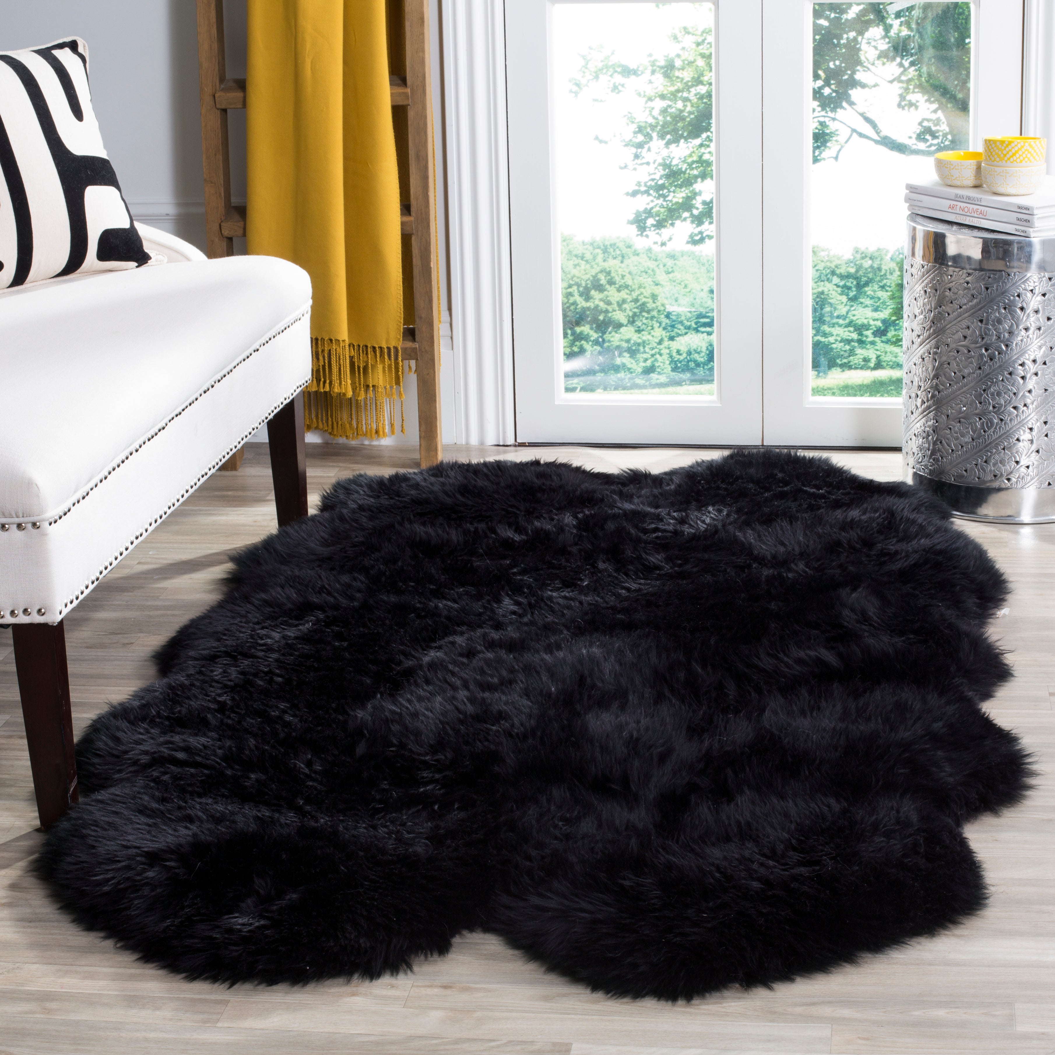Safavieh Sheep Skin 121 Rug, SHS121 - MIDNIGHT BLACK