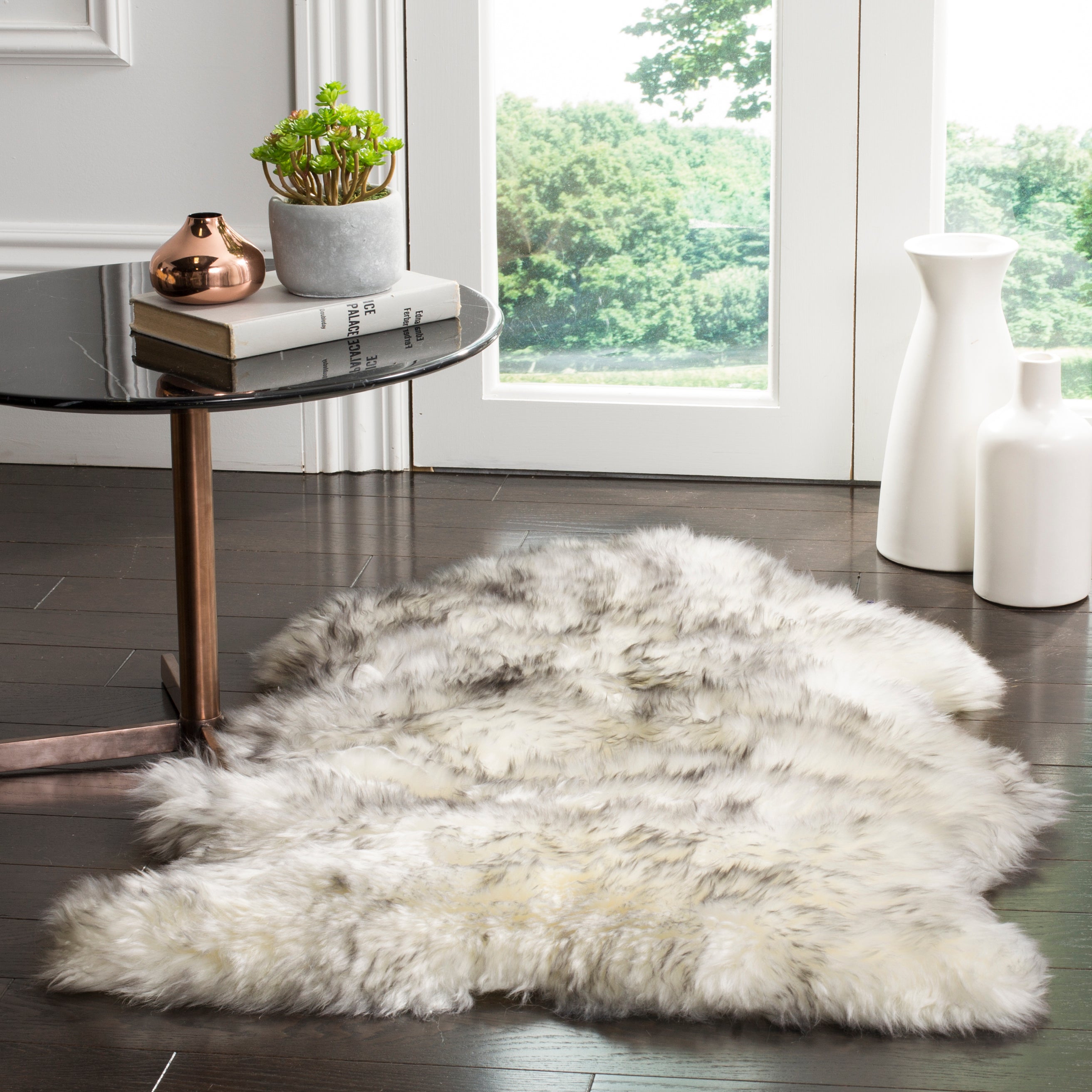 Safavieh Sheep Skin 121 Rug, SHS121 - IVORY / SMOKE GREY