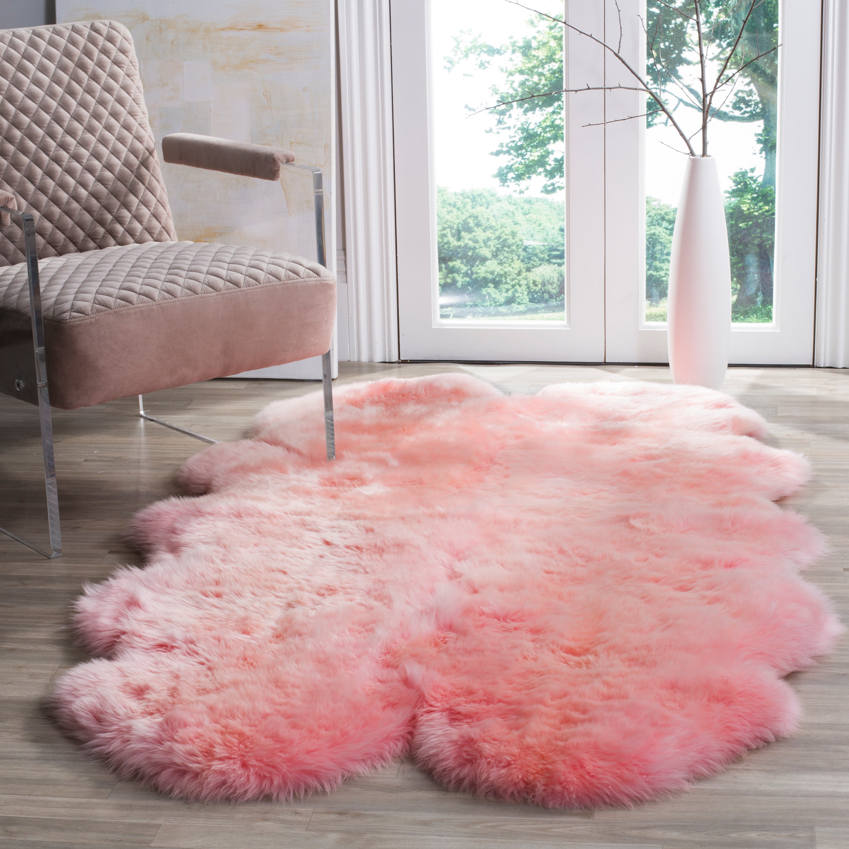 Safavieh Sheep Skin 121 Rug, SHS121 - SOLID PINK