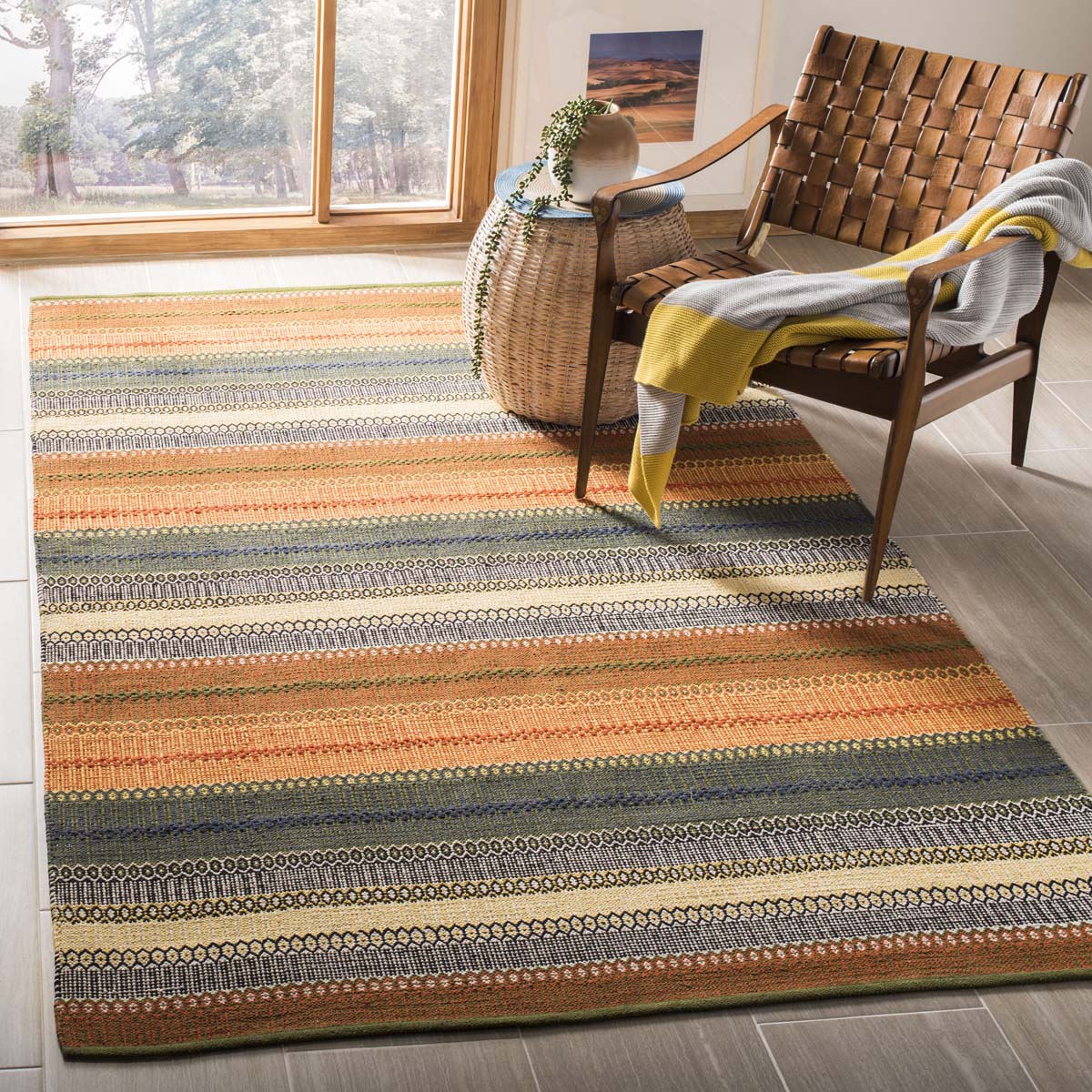 Safavieh Striped Kilim 412 Rug, STK412 - Gold / Grey