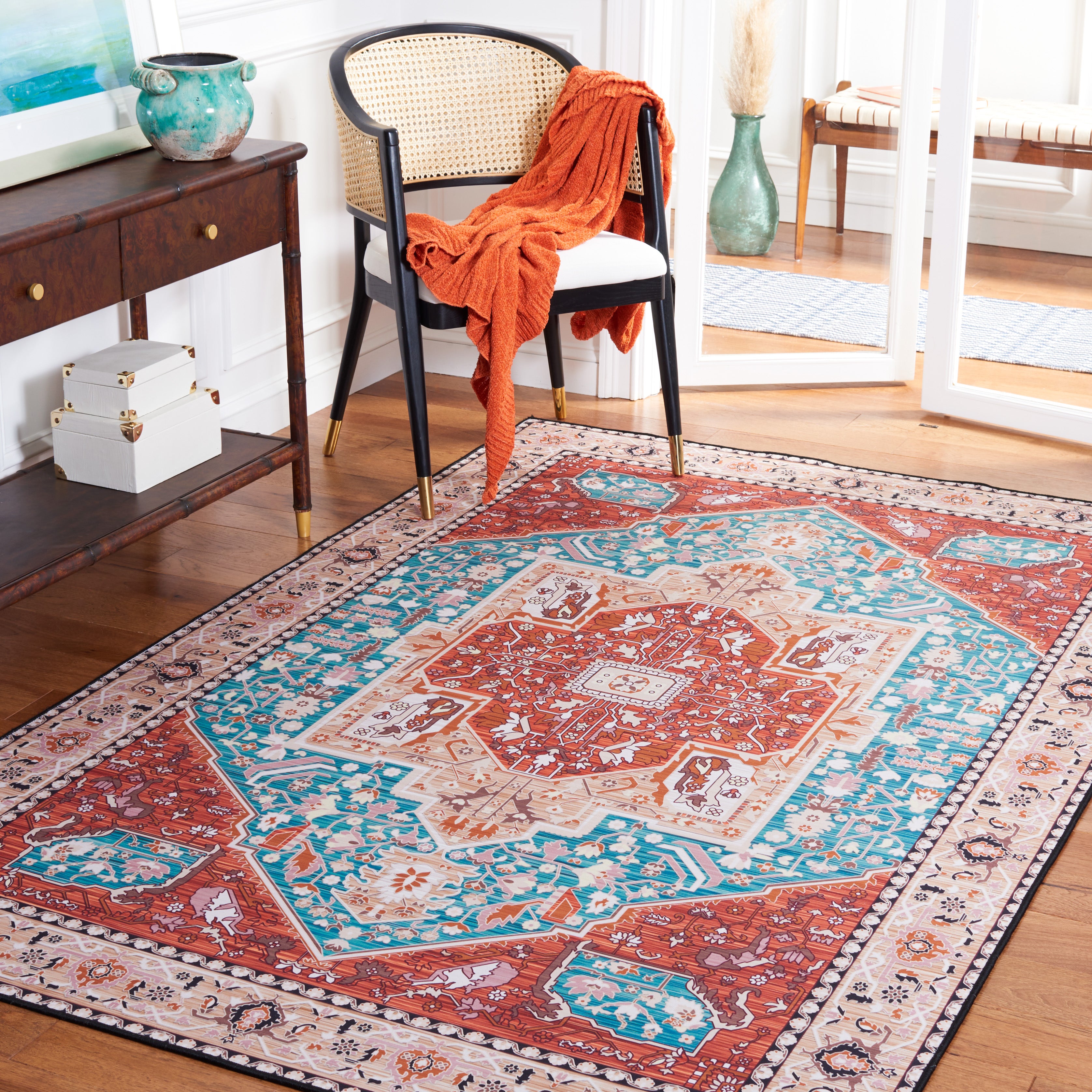 Safavieh Tucson 120 Rug, TSN120 - Aqua / Rust