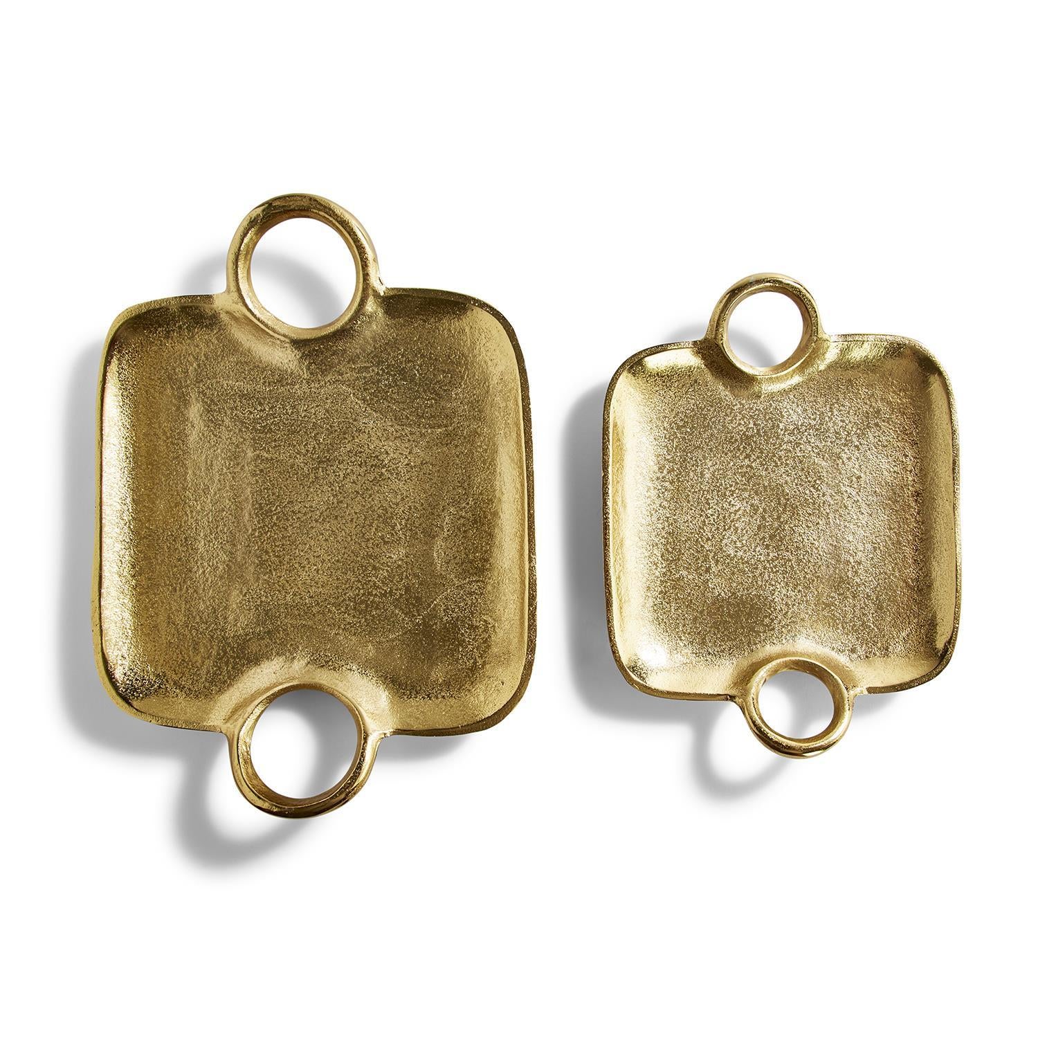 Two's Company Metropolitan S/2 Decorative Gold Trays with Handles