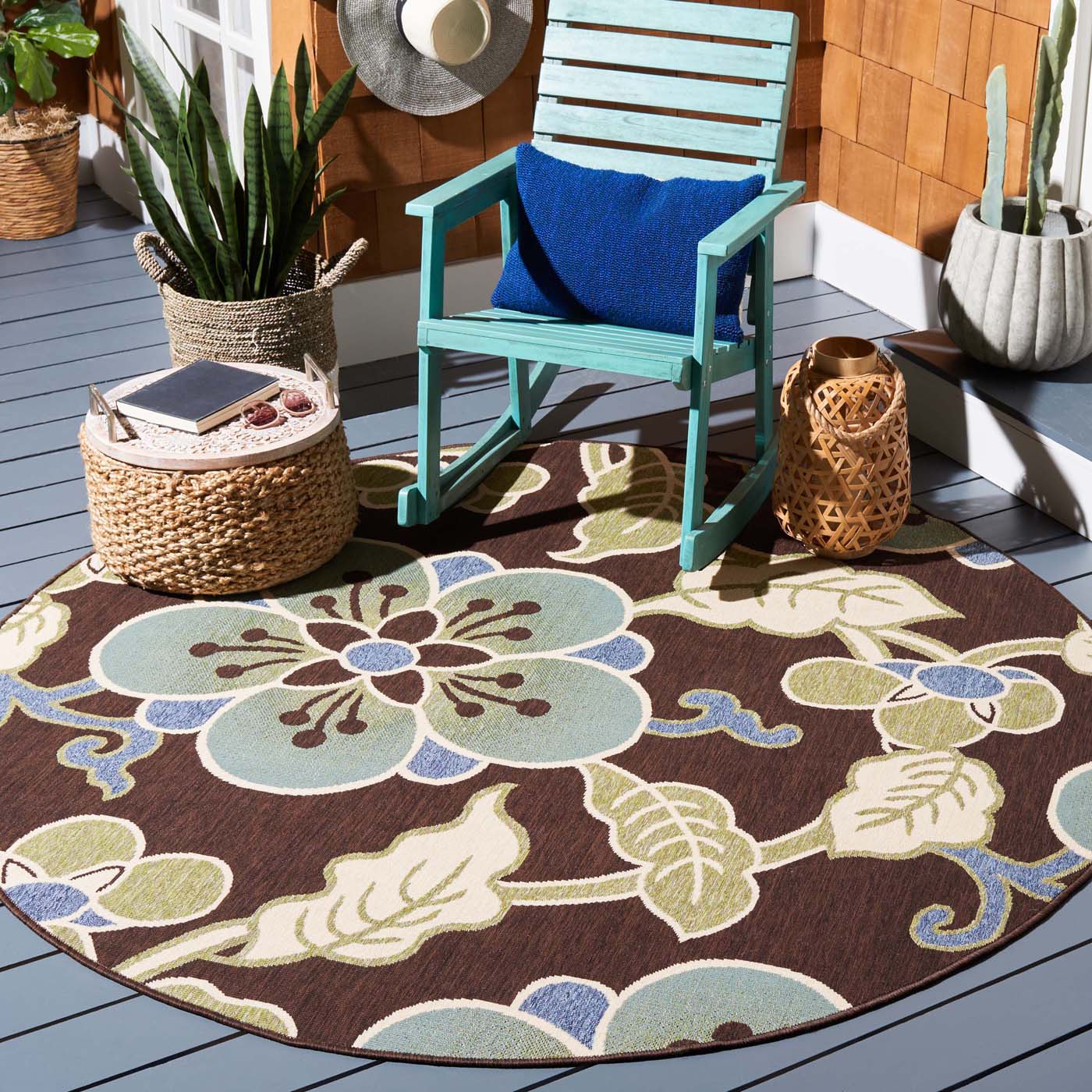 Safavieh Veranda 001 Rug, VER001 - Chocolate / Aqua