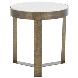 Safavieh Triss Round Accent Table, White Marble / Antique Brass