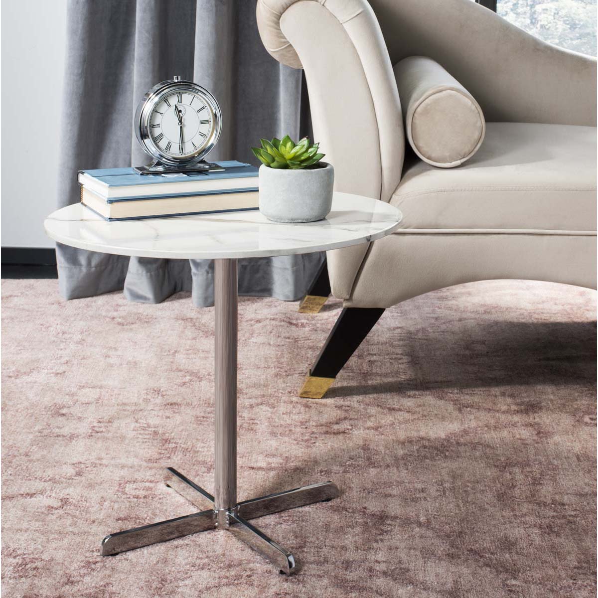 Safavieh Winnie Round Side Table , ACC6200 - White Marble Veneer/Chrome Leg