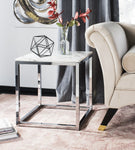 Safavieh Bethany Square End Table , ACC6201 - White Marble Veneer/Chrome Leg