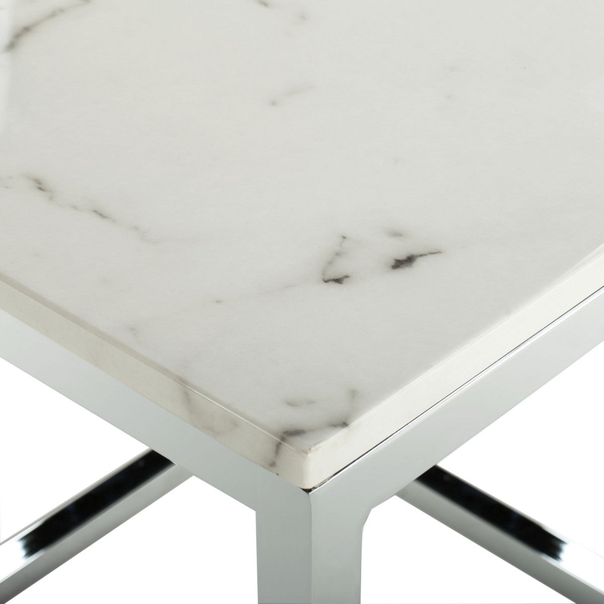 Safavieh Bethany Square End Table , ACC6201 - White Marble Veneer/Chrome Leg