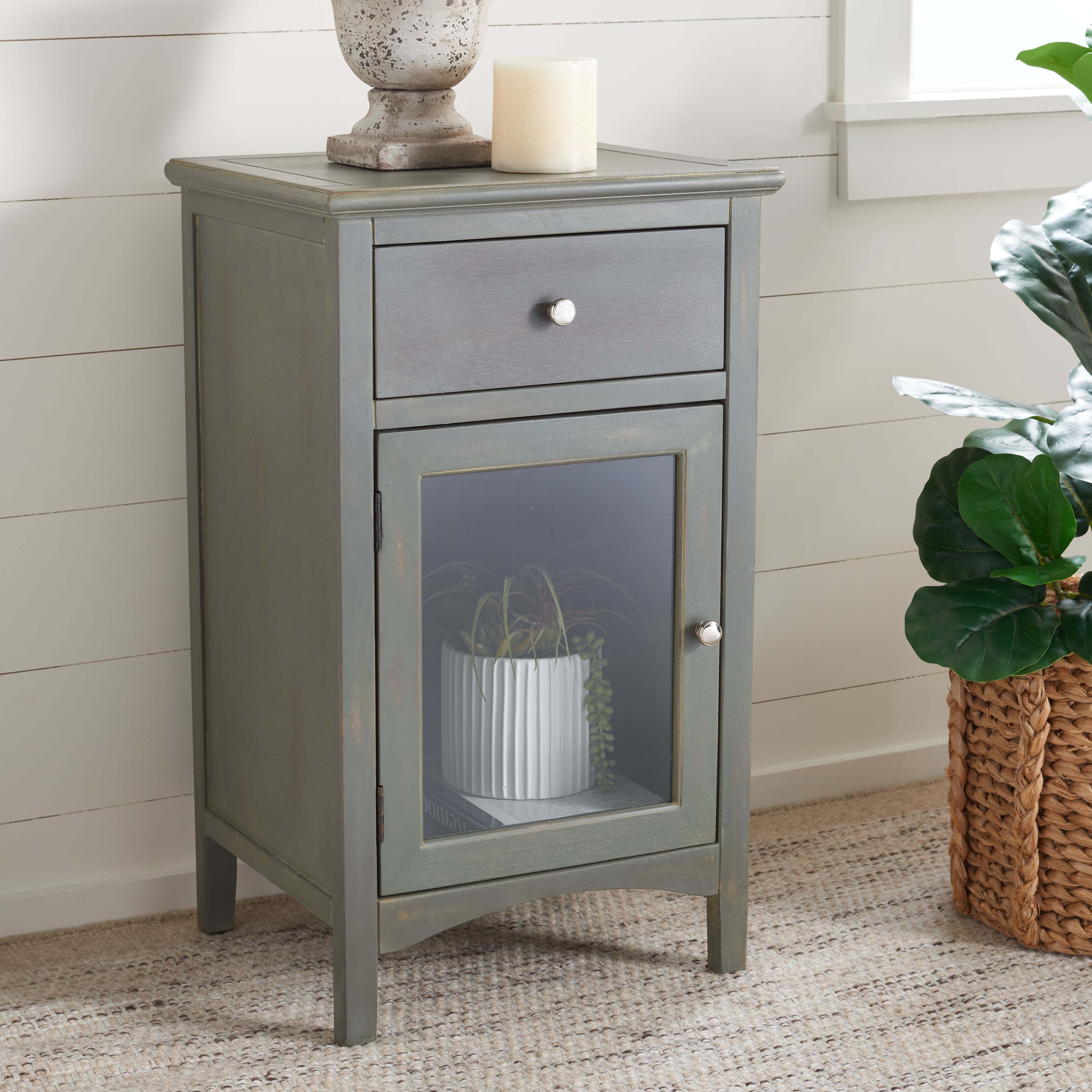 Safavieh Ziva One Drawer Nightstand With Glass Cabinet , AMH6630 - Ash Grey
