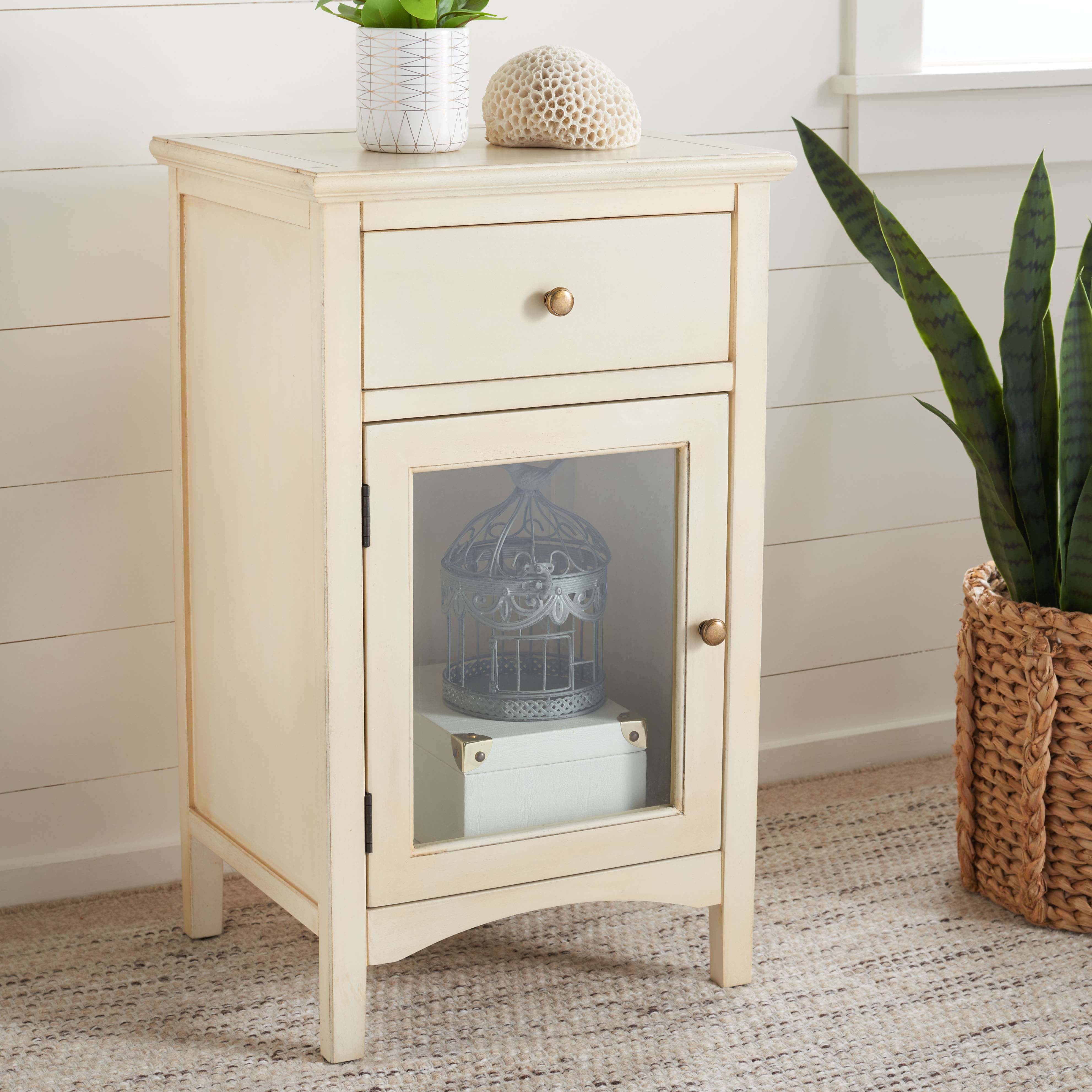 Safavieh Ziva One Drawer Nightstand With Glass Cabinet , AMH6630 - Barley