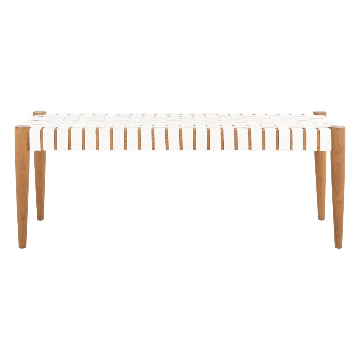 Safavieh Amalia Leather Weave Bench , BCH1001 - White Leather/Oak