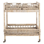 Safavieh Ambrose 2 Tier Rattan Bar Cart , BCT6500 - Grey Wash/Antique Brass Wheels