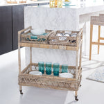 Safavieh Ambrose 2 Tier Rattan Bar Cart , BCT6500 - Grey Wash/Antique Brass Wheels