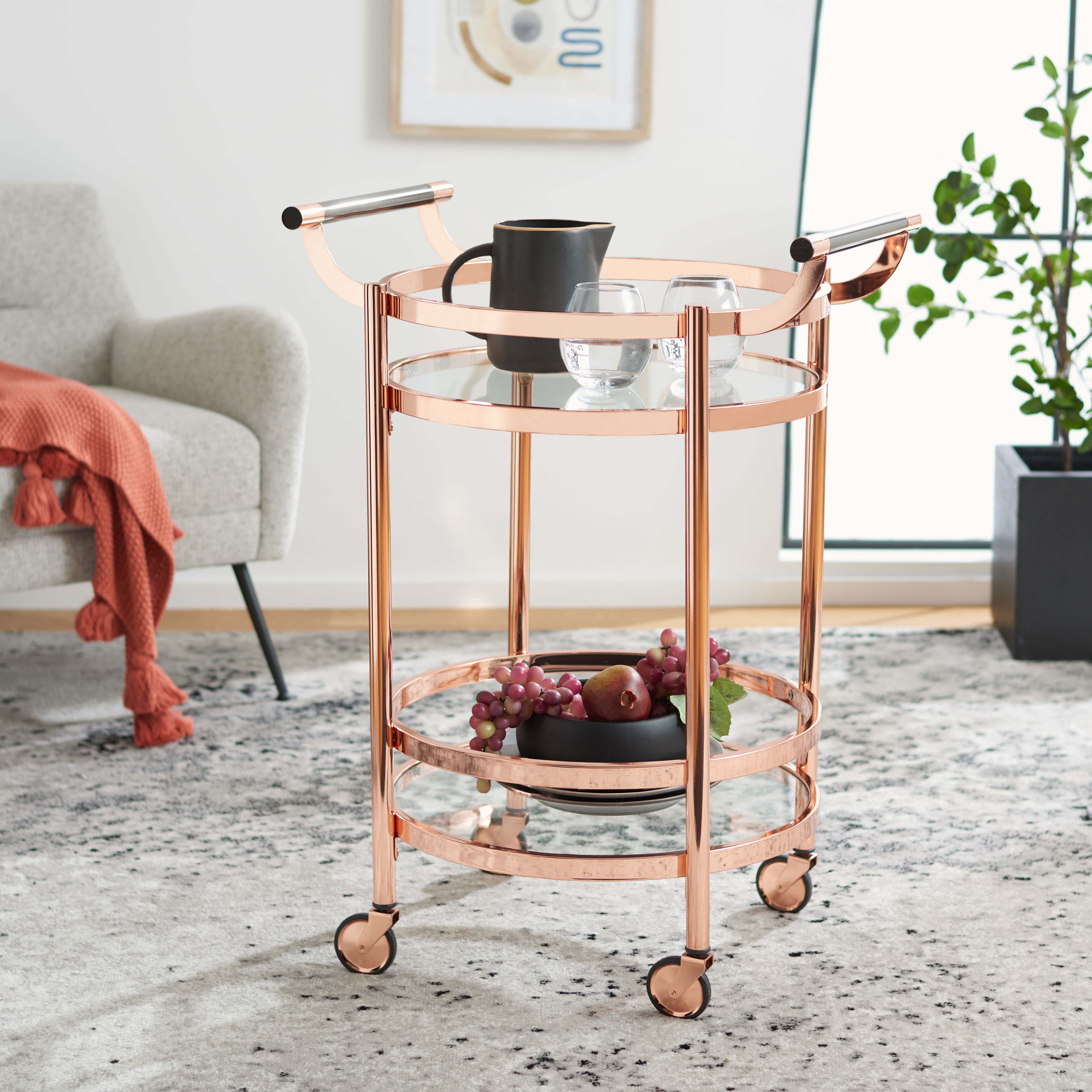 Safavieh Sienna 2 Tier Round Bar Cart , BCT8001 - Rose Gold