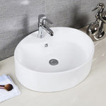 Solea Brook Porcelain Ceramic Vitreous Oval 20 Inch White Bathroom Vessel Sink With Overflow Drain - White