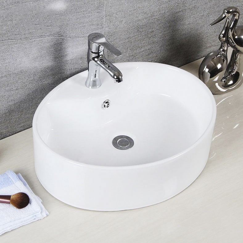 Solea Brook Porcelain Ceramic Vitreous Oval 20 Inch White Bathroom Vessel Sink With Overflow Drain - White
