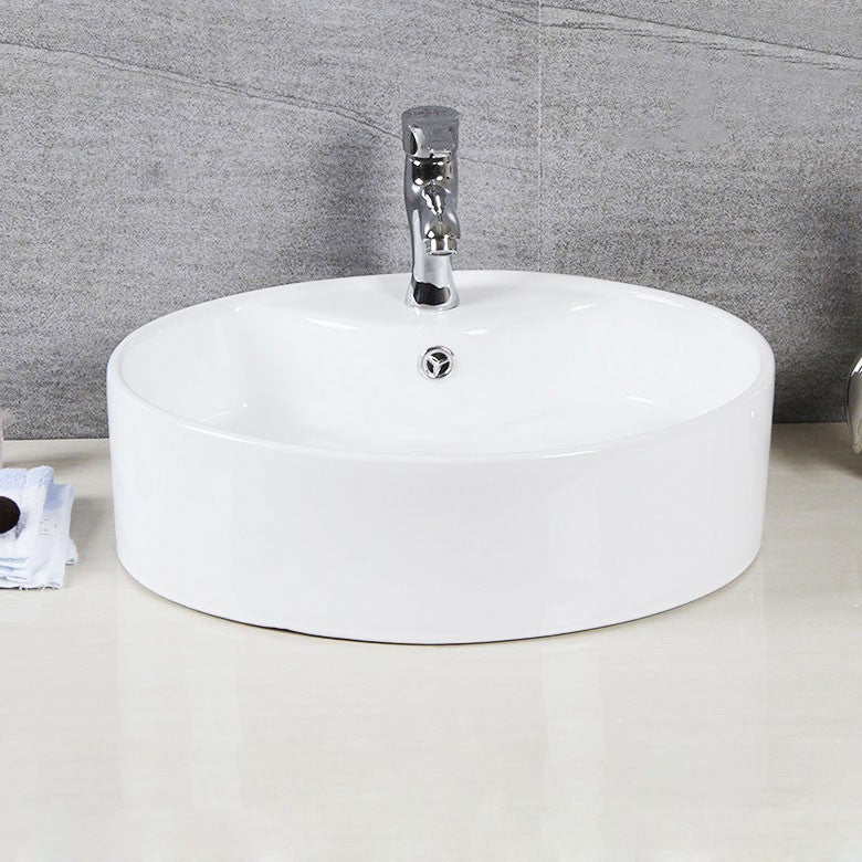 Solea Brook Porcelain Ceramic Vitreous Oval 20 Inch White Bathroom Vessel Sink With Overflow Drain - White